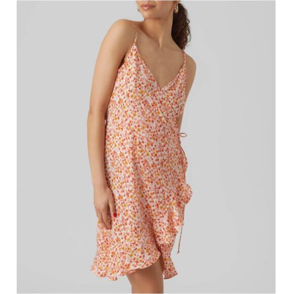 New VERO MODA NORDSTROM Women's Orange Floral Emma Wrap Sundress Size L - Picture 8 of 8